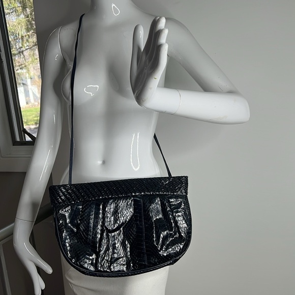 Aspects Navy Blue Python Snakeskin Clutch Shoulder Bag - Picture 3 of 14